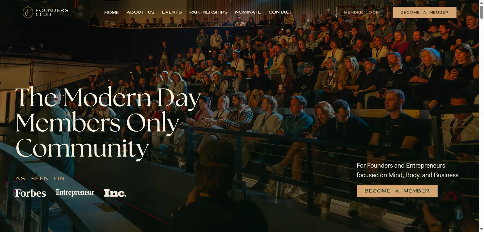Founders Club Official website designed by Phixel Media
