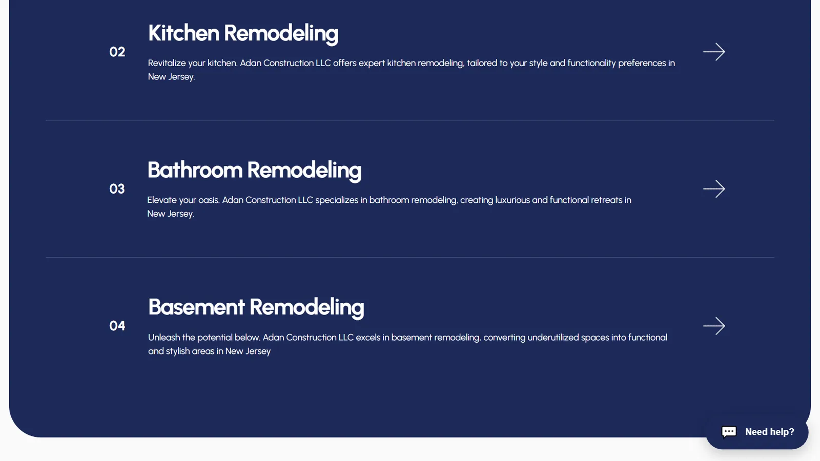 Adan Construction – Remodeling services list