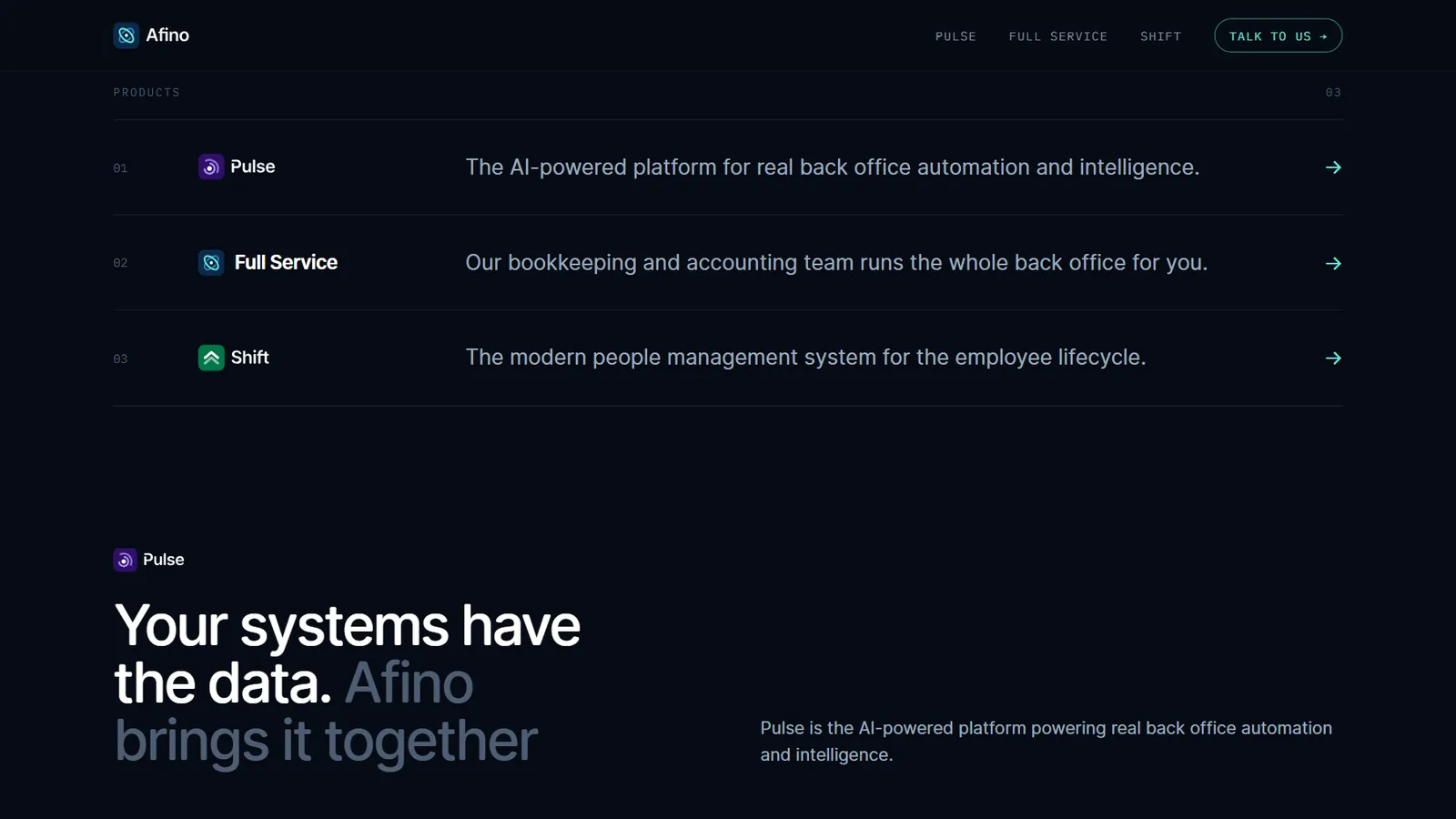 Afino – Product index