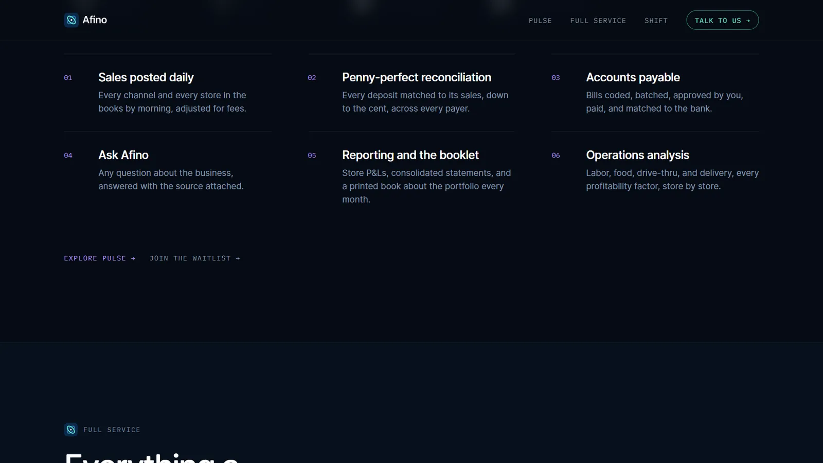 Afino – Pulse feature grid